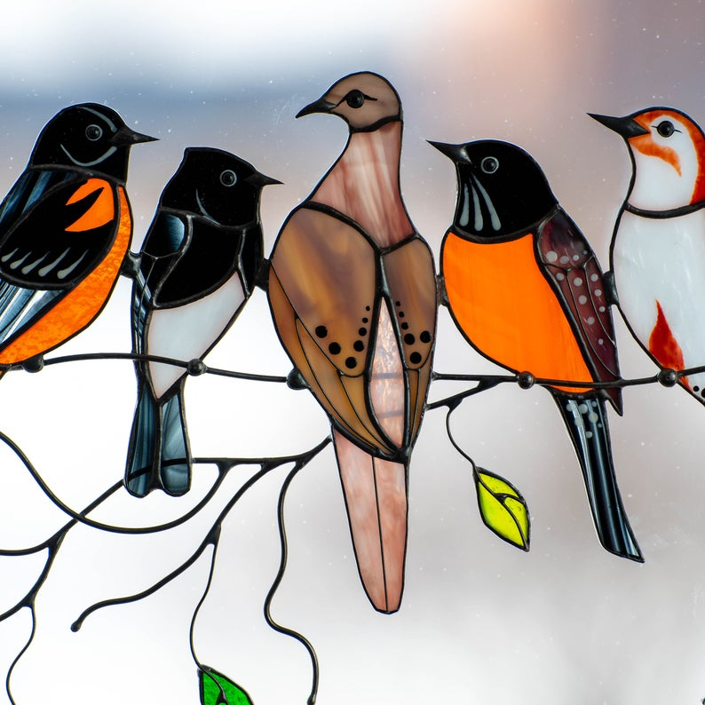 Birds Stained Glass Window Hangings - Mothers Day Gift