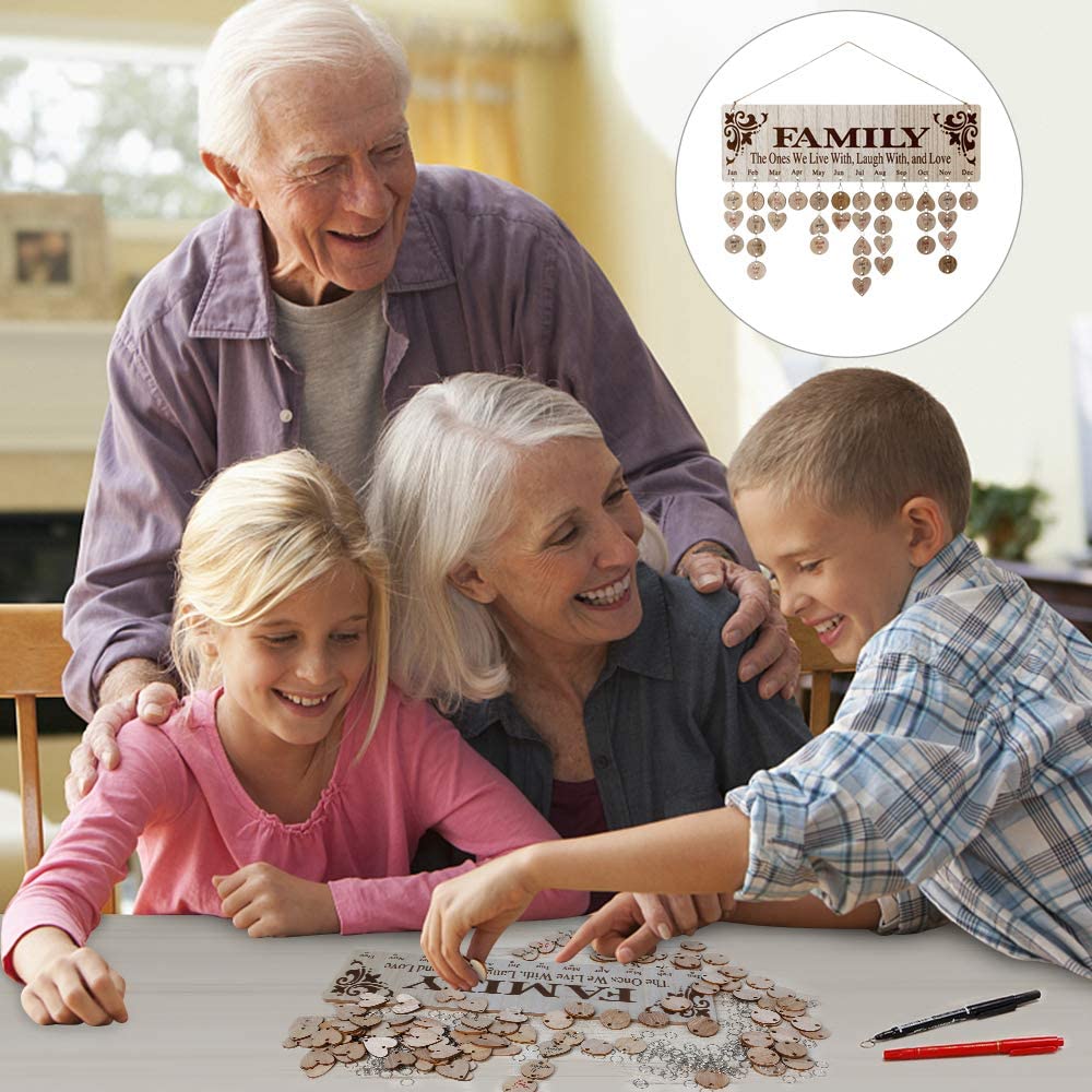 Gifts for Moms Dads - Wooden Family Birthday Reminder Calendar Board.